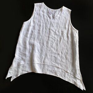 Vintage La Fixsun 100% Linen Sleeveless Oversized Top Tunic Size S White